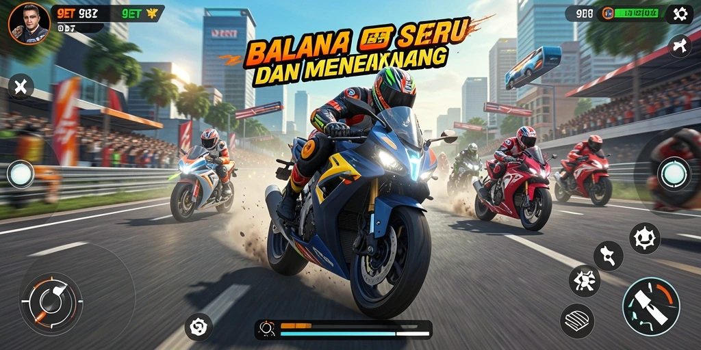 Gameplay seru balapan motor di 9ET dengan grafis menarik.