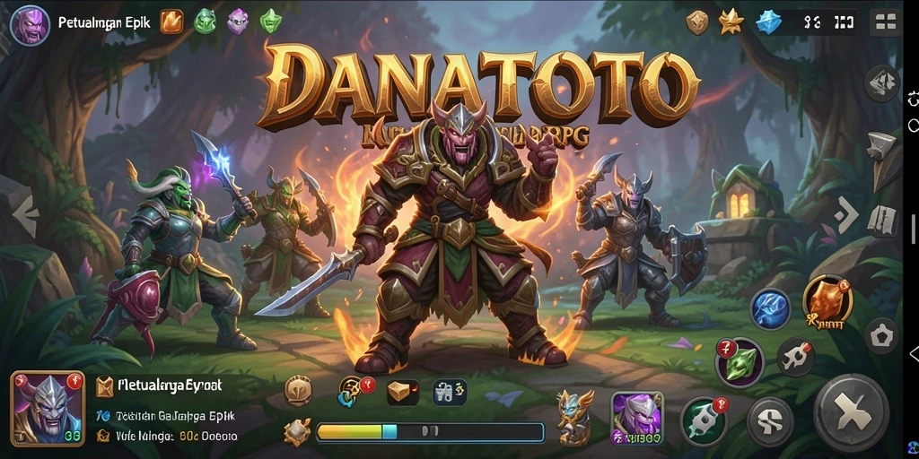 Tangkapan layar gameplay RPG yang menunjukkan pertempuran epik di DANATOTO.