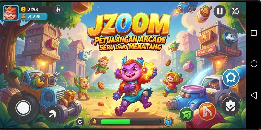 Screenshot menunjukkan aksi seru dalam permainan Arcade J200M.