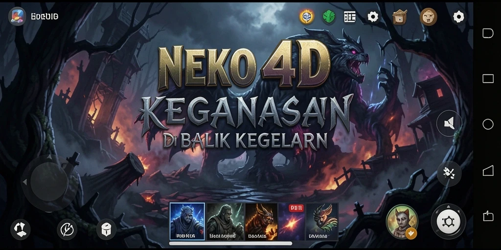 Tangkapan layar gameplay <strong>NEKO4D</strong> yang menampilkan suasana mencekam dan makhluk menyeramkan.