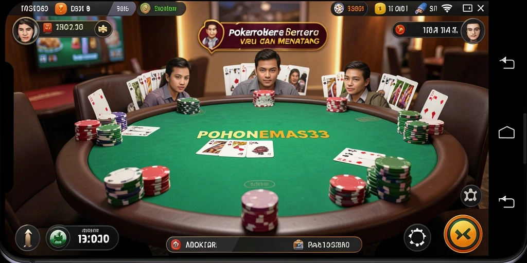 Screenshot gameplay seru dari POHONEMAS33 menampilkan aksi Poker yang mendebarkan.