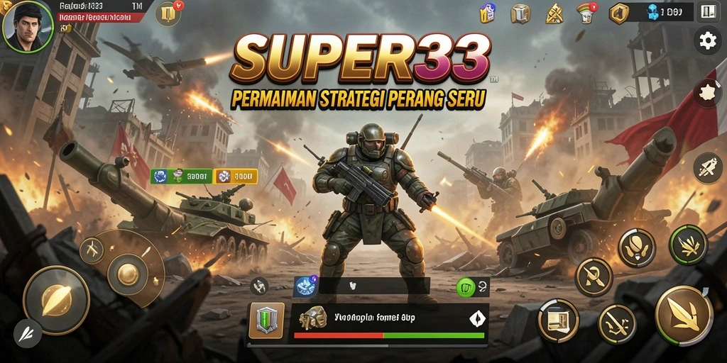 Tangkapan layar utama SUPER33 menampilkan aksi pertempuran yang mendebarkan.
