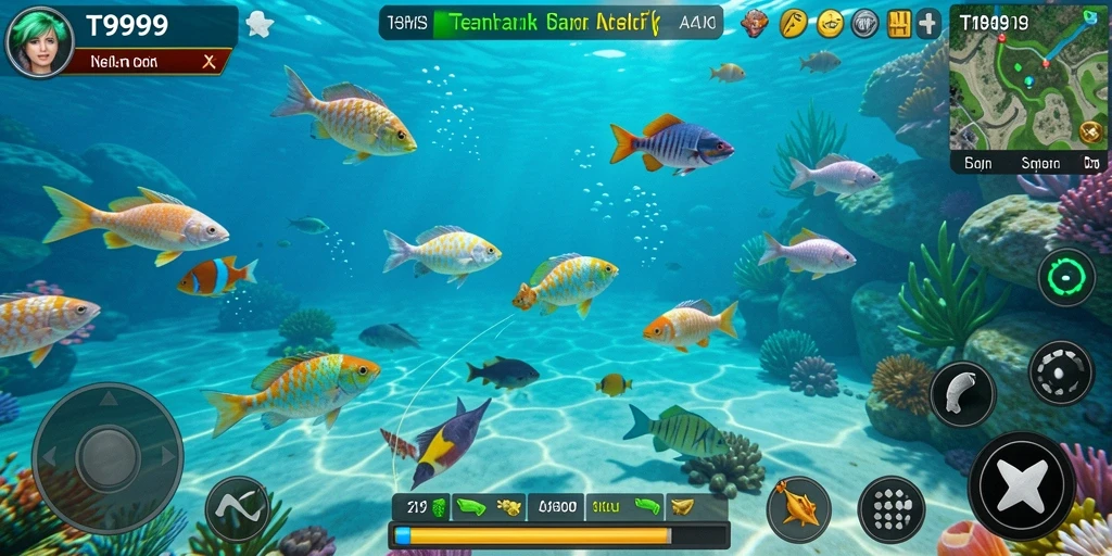 Screenshot T9999 yang menunjukkan keseruan gameplay Tembak Ikan.
